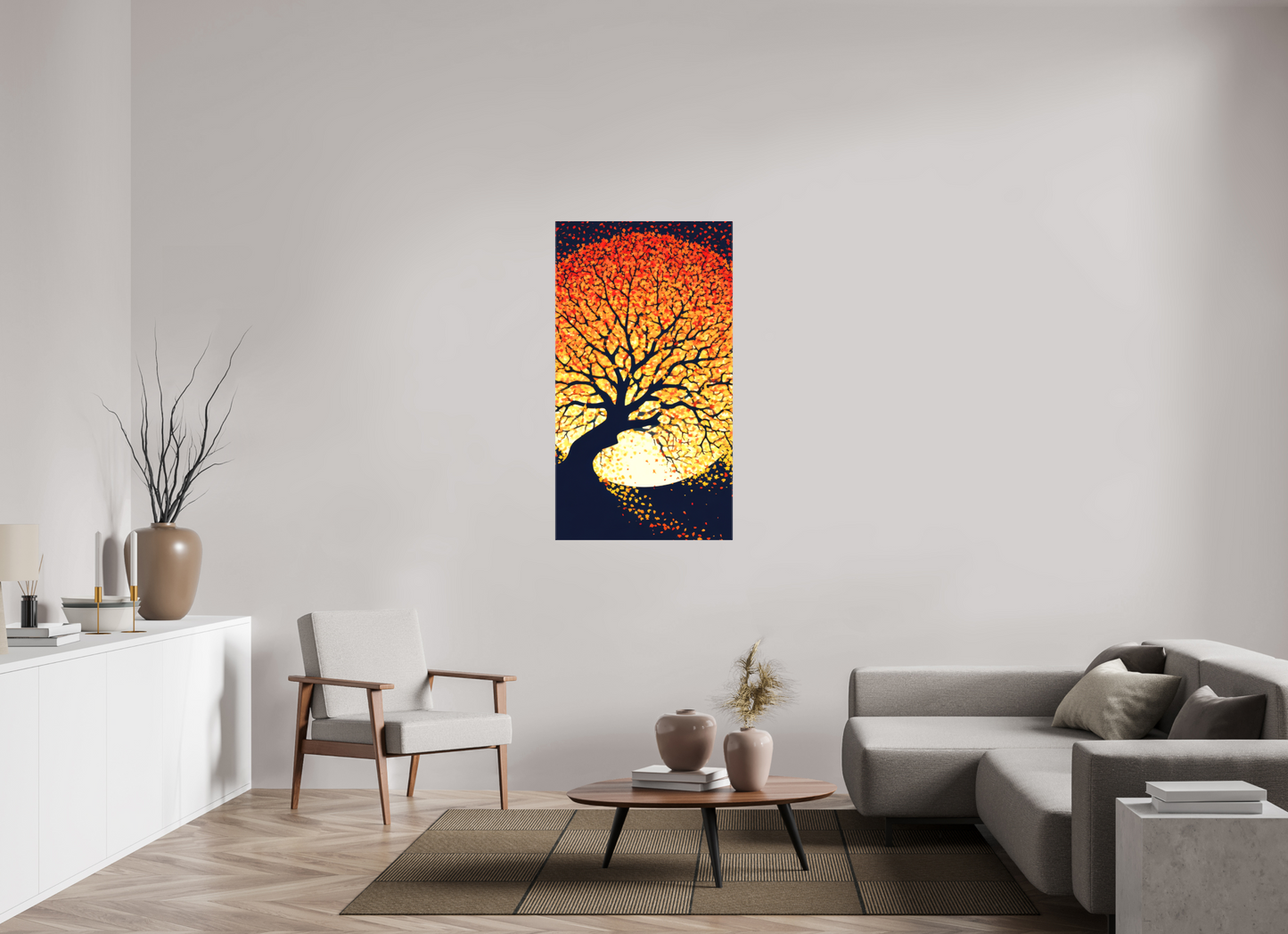 28 x 50.6″, Textile on Canvas Autumn Moon