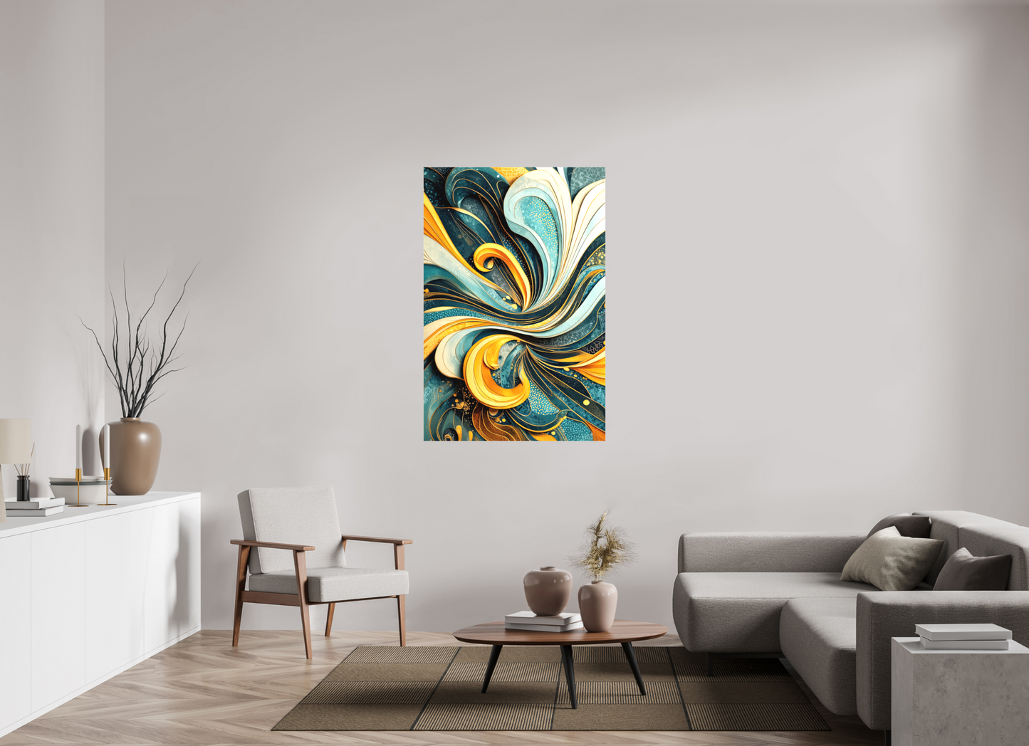36 x 54.4″, Textile on Canvas Abstract Swirl