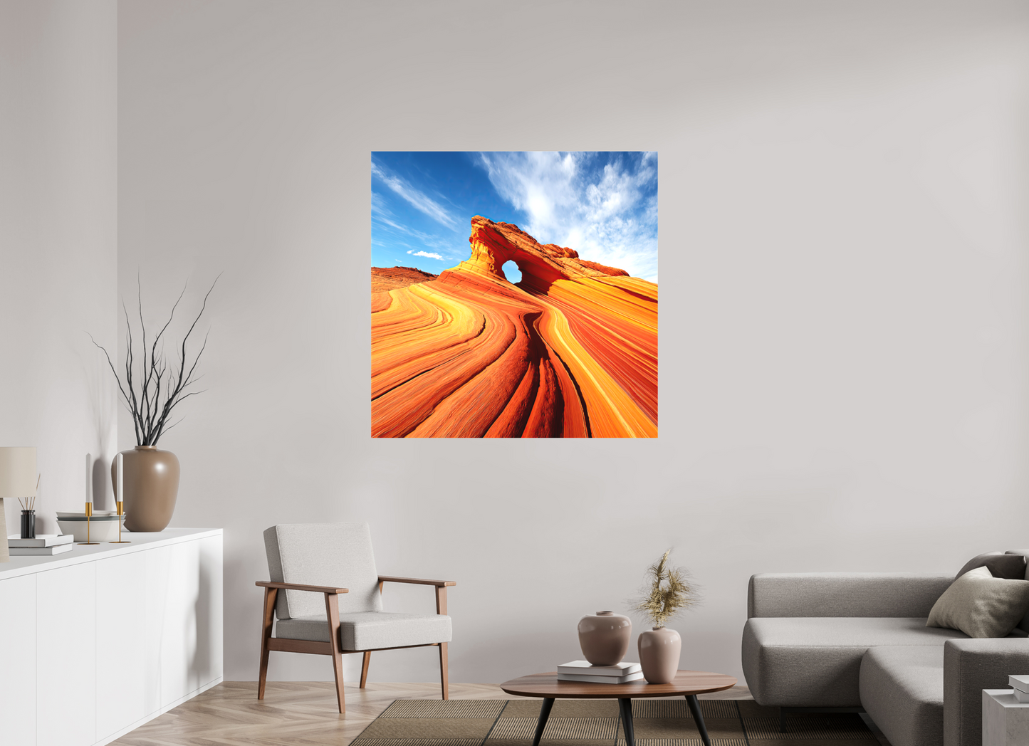 45 x 45″, Textile on Canvas Desert Rock Formation