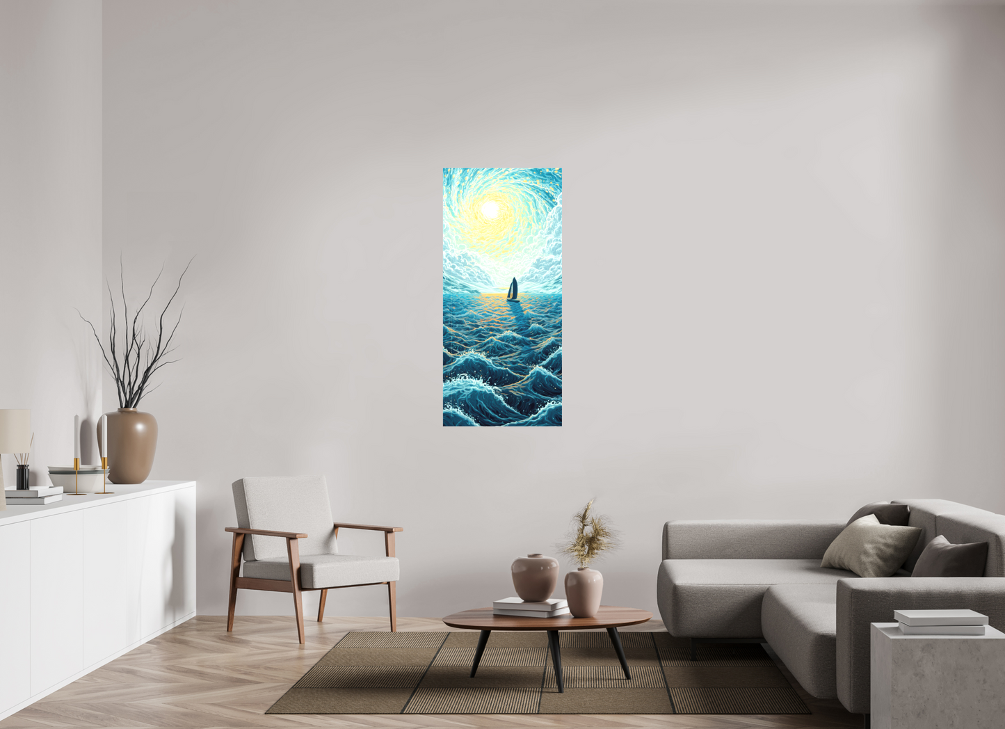 24 x 52.5″, Textile on Canvas Sail to the Sun