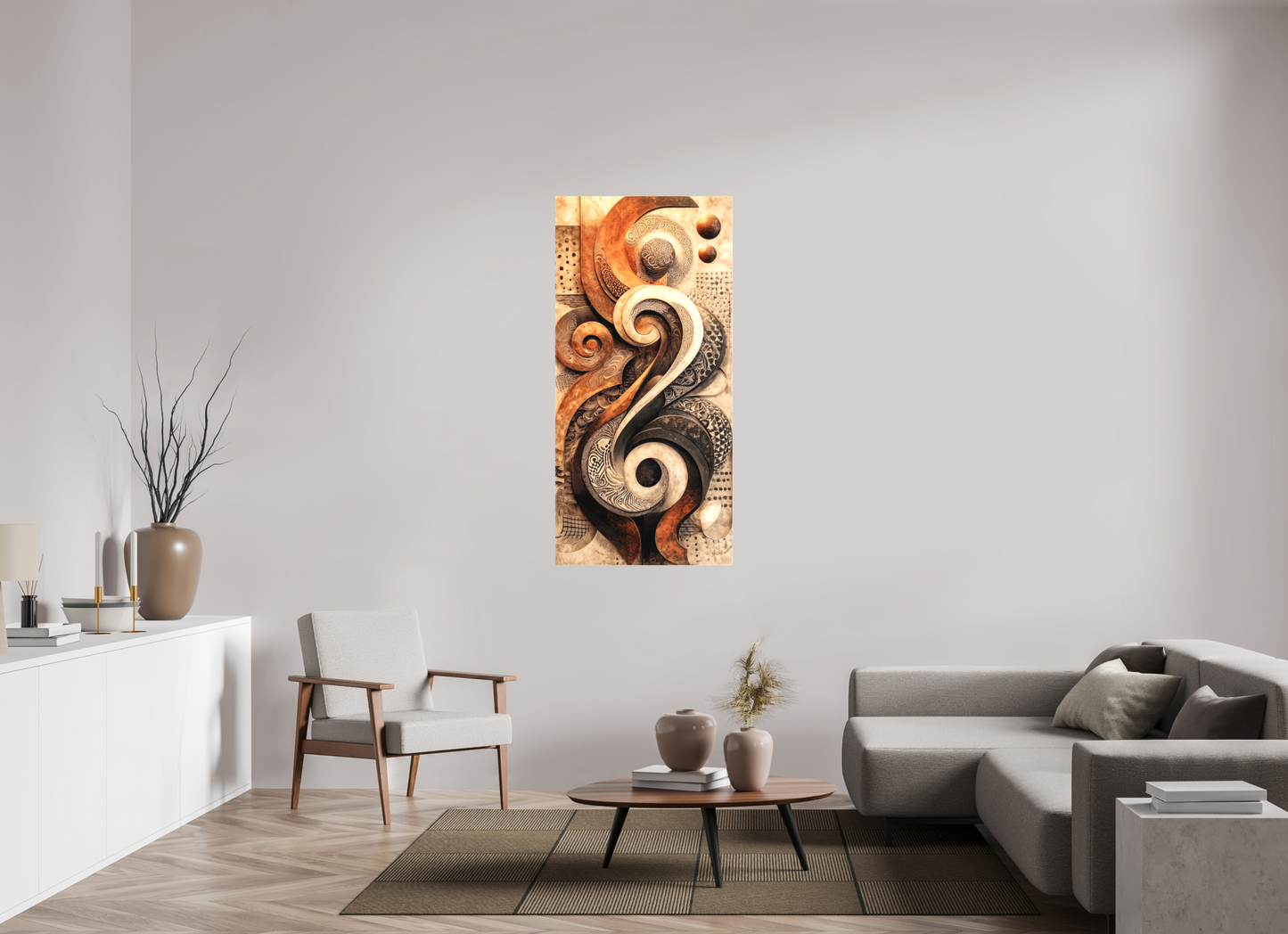 28 x 58.6″, Textile on Canvas Abstract Shapes 2