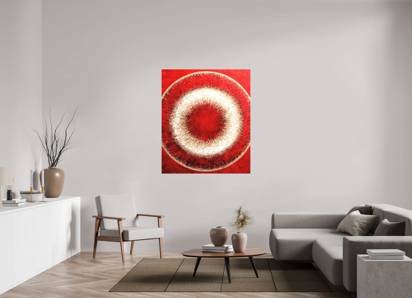 44 x 51.8″, Textile on Canvas Abstract Red Eye