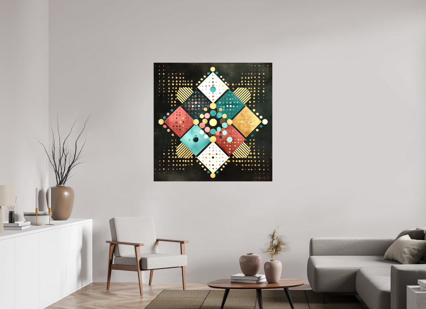 45 x 45″, Textile on Canvas Squares