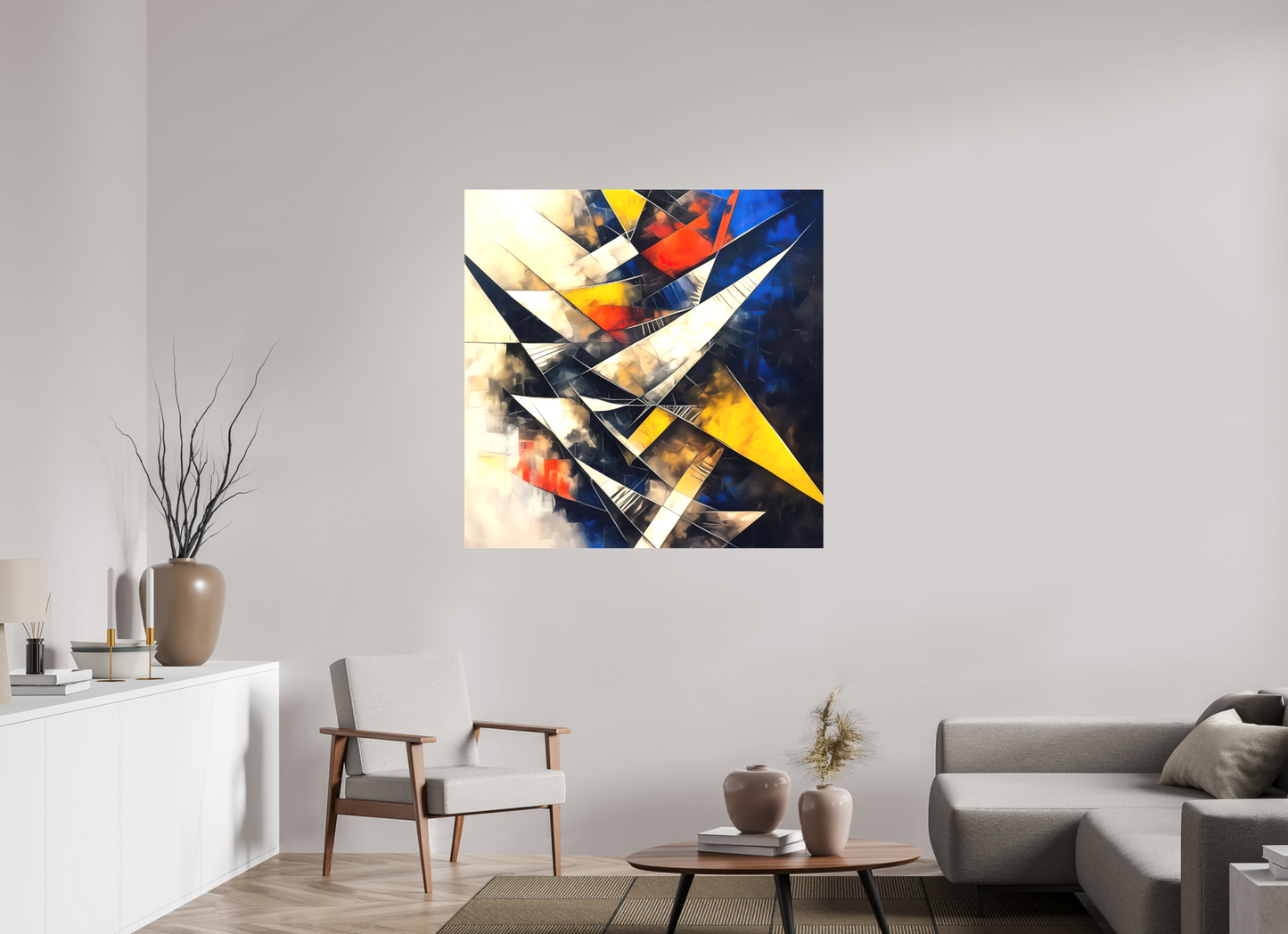 45 x 45″, Textile on Canvas Abstract Triangles