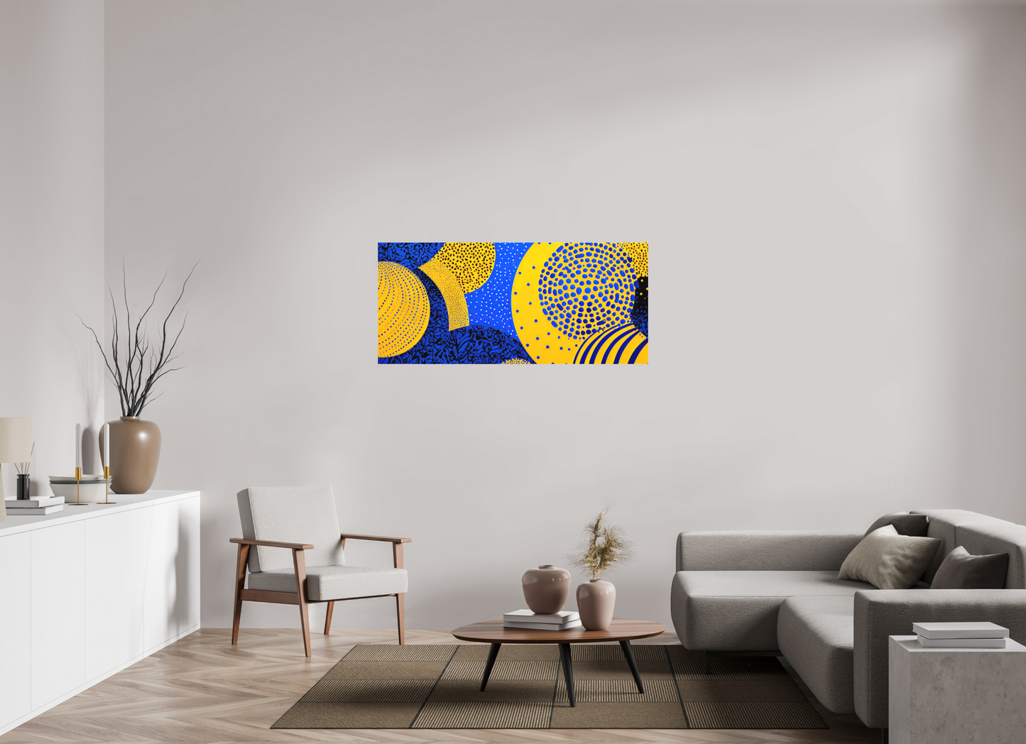 53.8 x 24″, Textile on Canvas Yellow & Blue 2