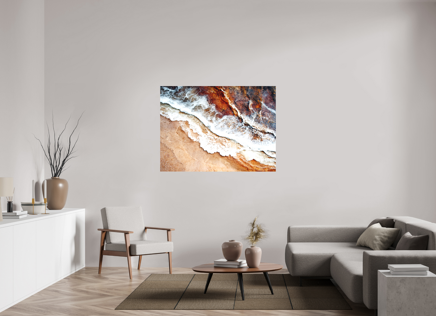 54.2 x 40″, Textile on Canvas Desert Water