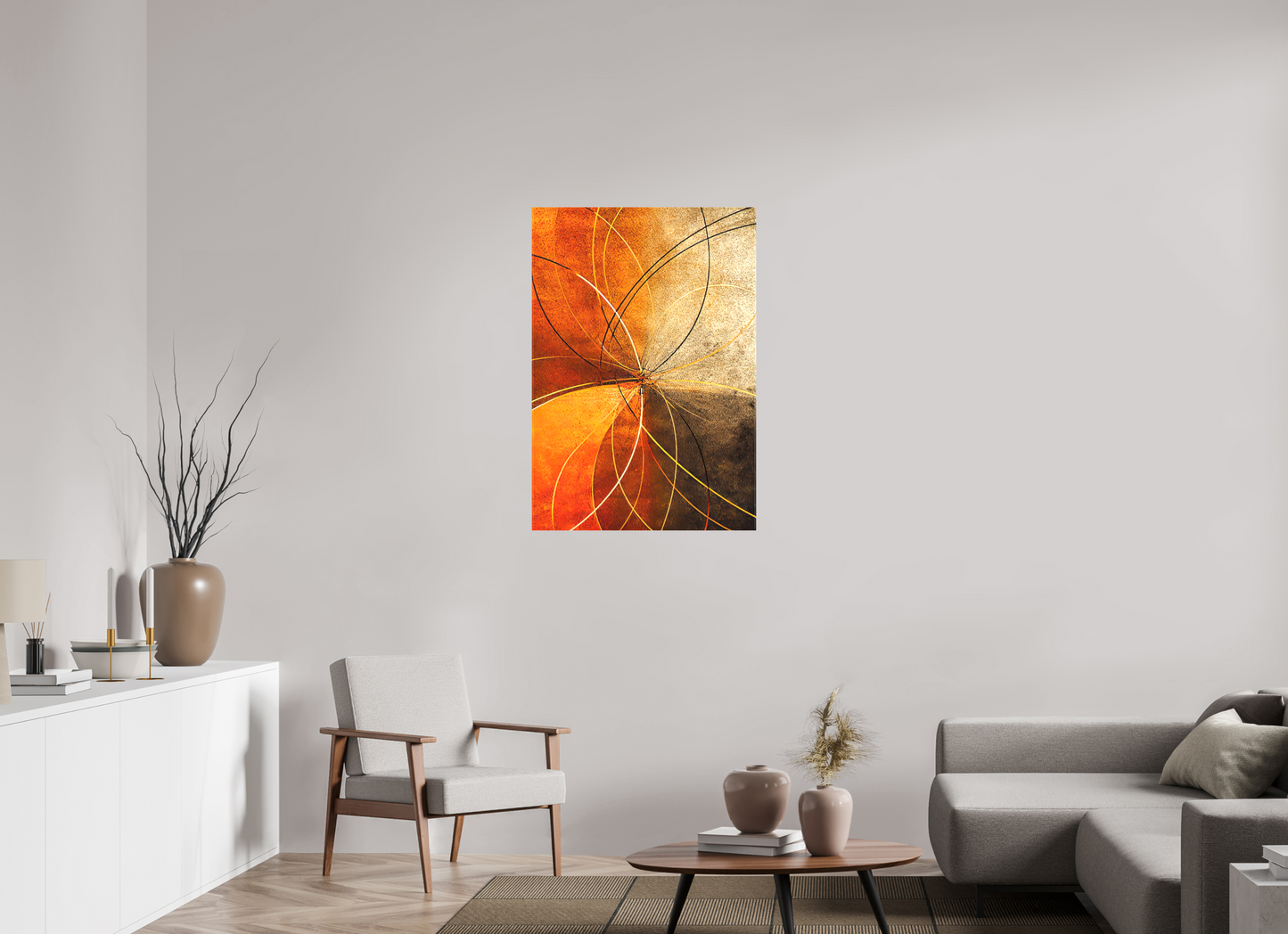 28 x 40.5″, Textile on Canvas Abstract Rust Circles