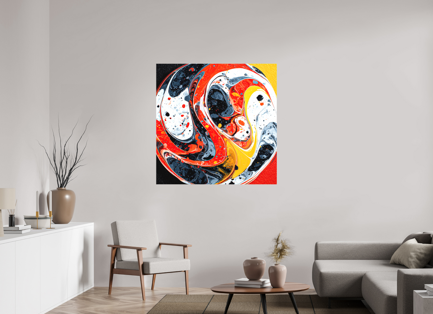 45 x 45″, Textile on Canvas Marble
