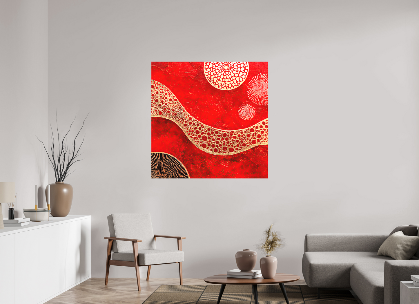 45 x 45″, Textile on Canvas Blood Cells