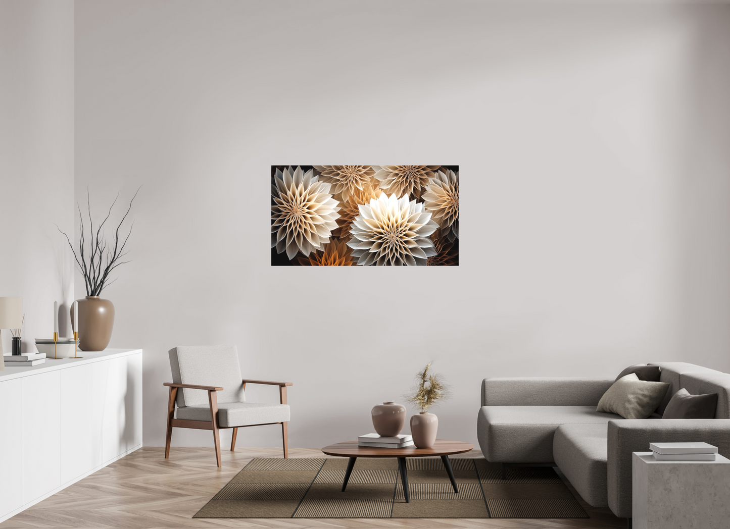 52.5 x 28″, Textile on Canvas Pollen Flowers