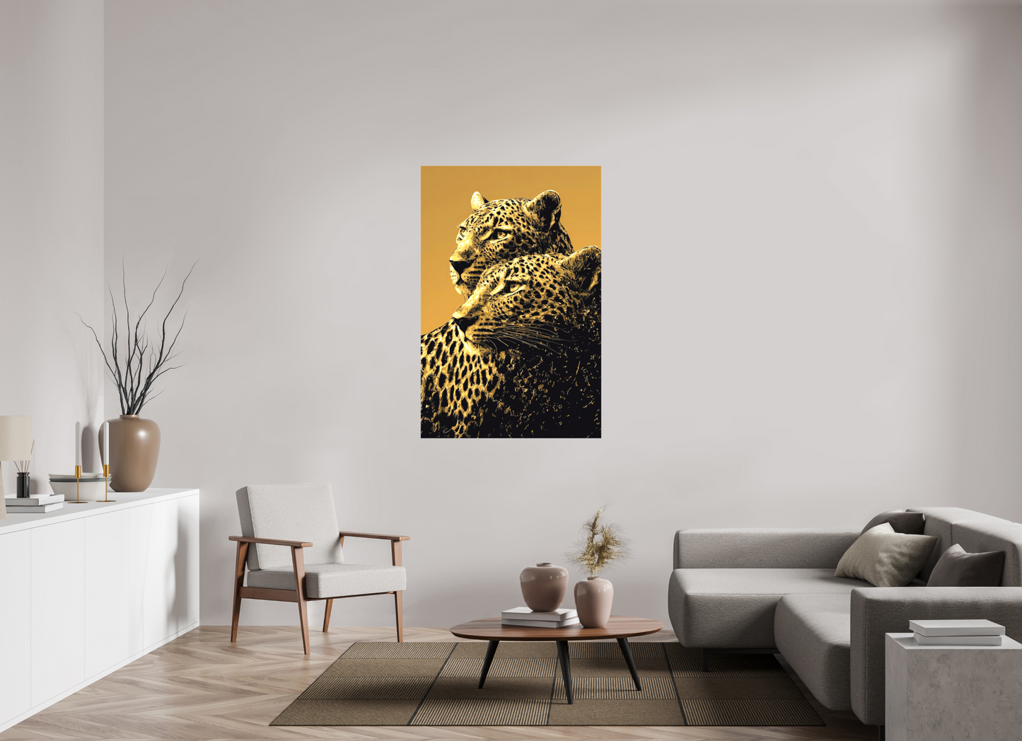 36 x 54.5″, Textile on Canvas Desert Cheetahs