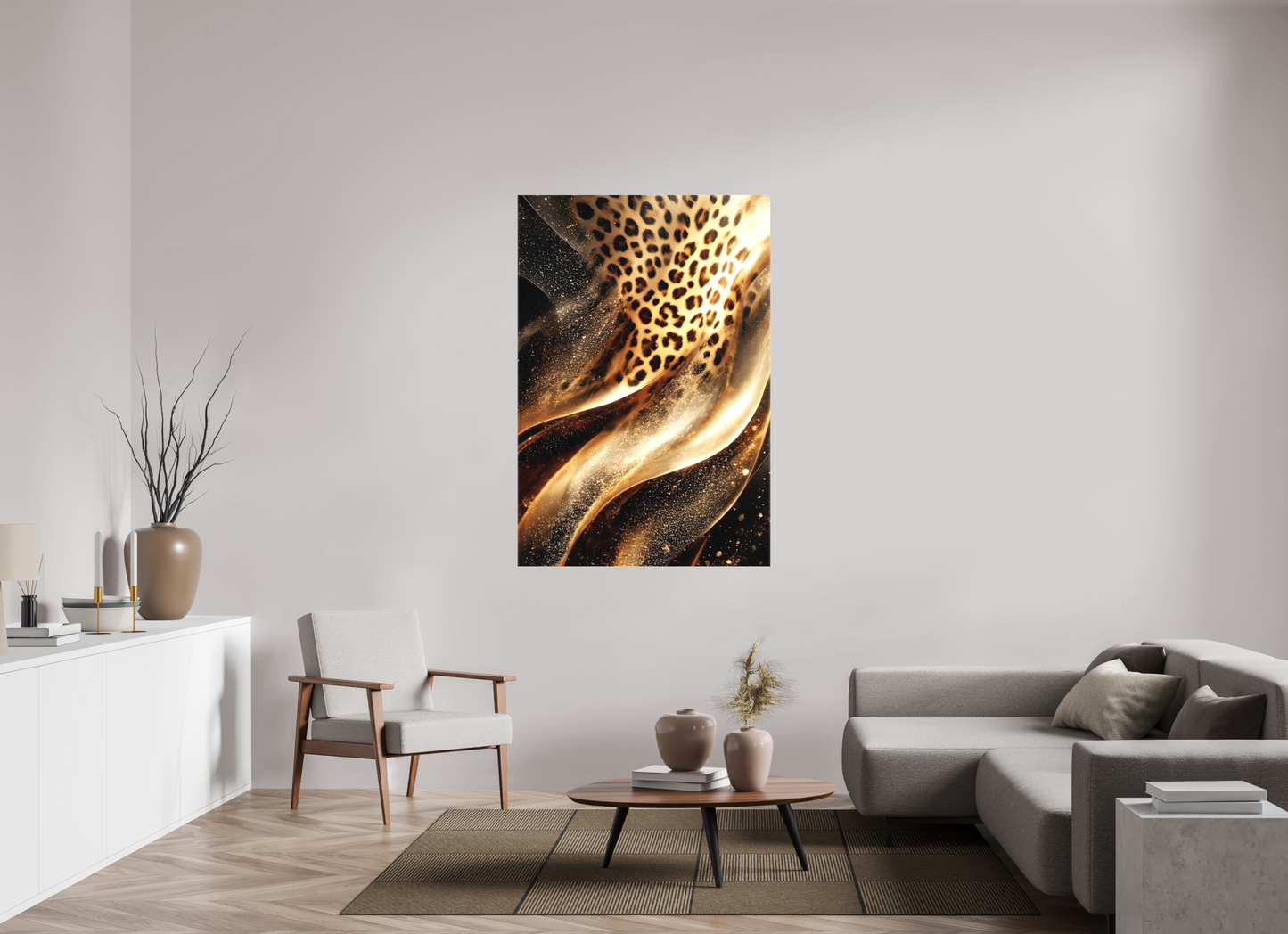 40 x 58.9″, Textile on Canvas Leopard Swirl