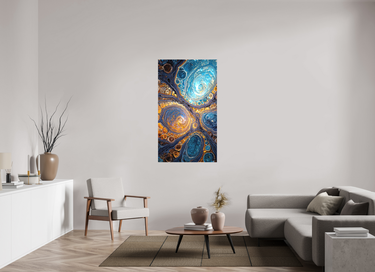 32 x 56″, Textile on Canvas Abstract Geode