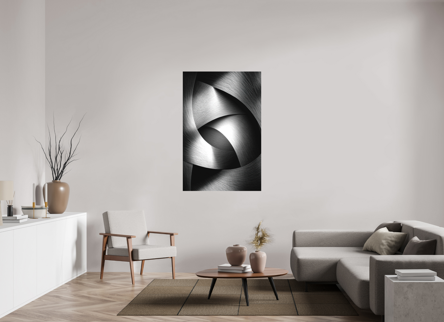 36 x 55″, Textile on Canvas Abstract B&W 4