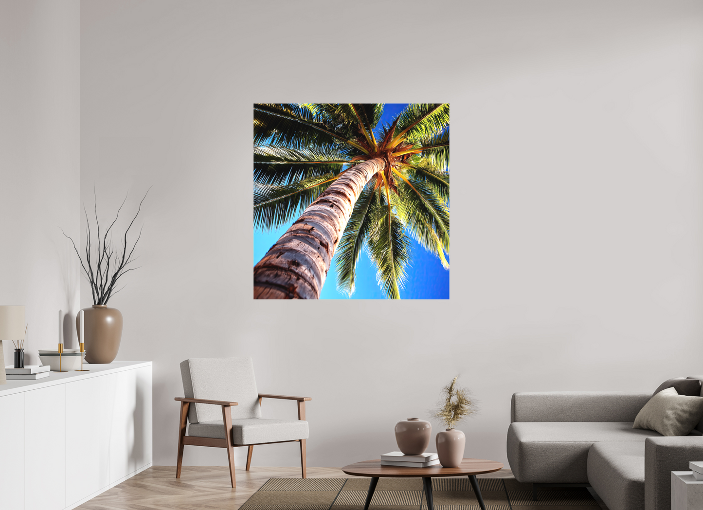 45 x 45″, Textile on Canvas Palm Tree