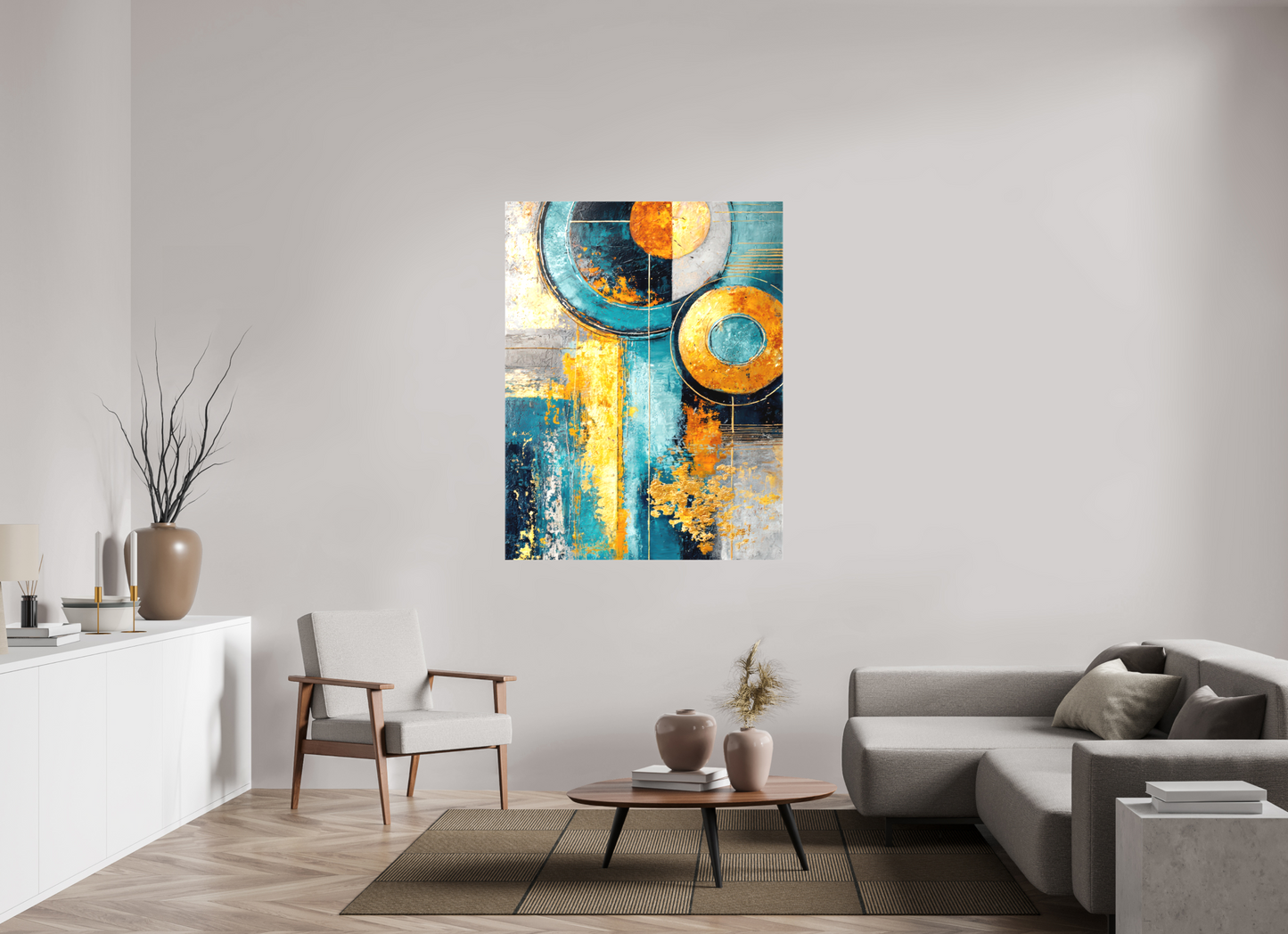 44 x 56.9″, Textile on Canvas Abstract Gold Paint 3