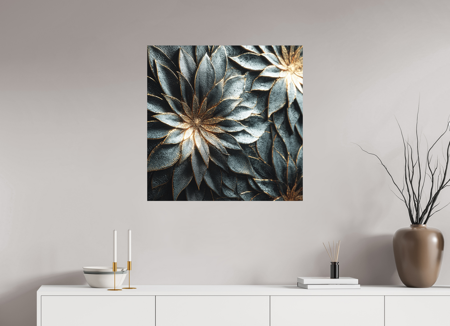 30 x 30″, Photo Print on Aluminum Backing Modern Flowers