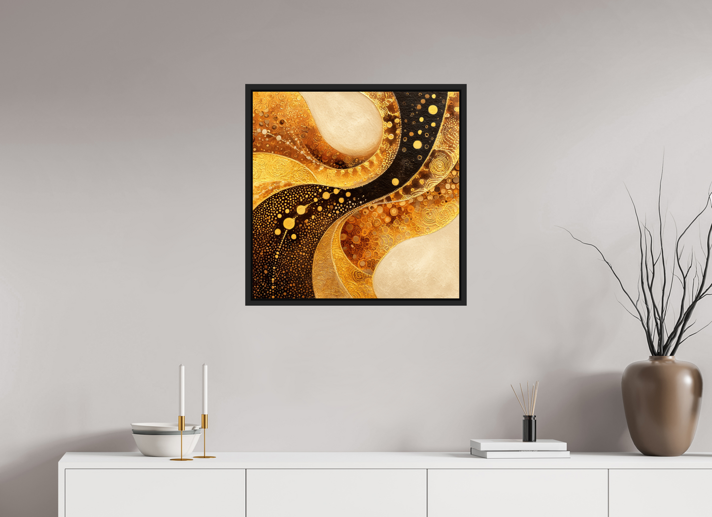 25 x 25″, Fine Art Print on Aluminum Dibond with Boarder Gold Texture Swirl