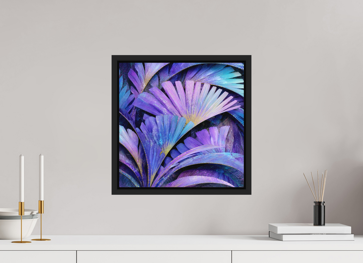 15 x 15″, Photo Print on Aluminum Backing with boarder Art Deco Purple Flowers