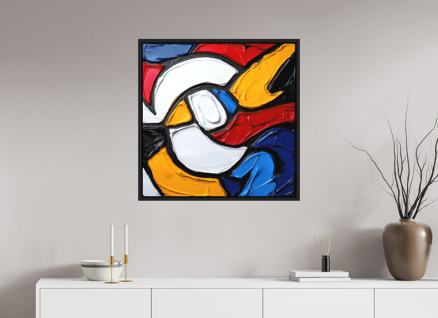 30 x 30″, Photo Print on Aluminum Backing with boarder Abstract Paint Bird