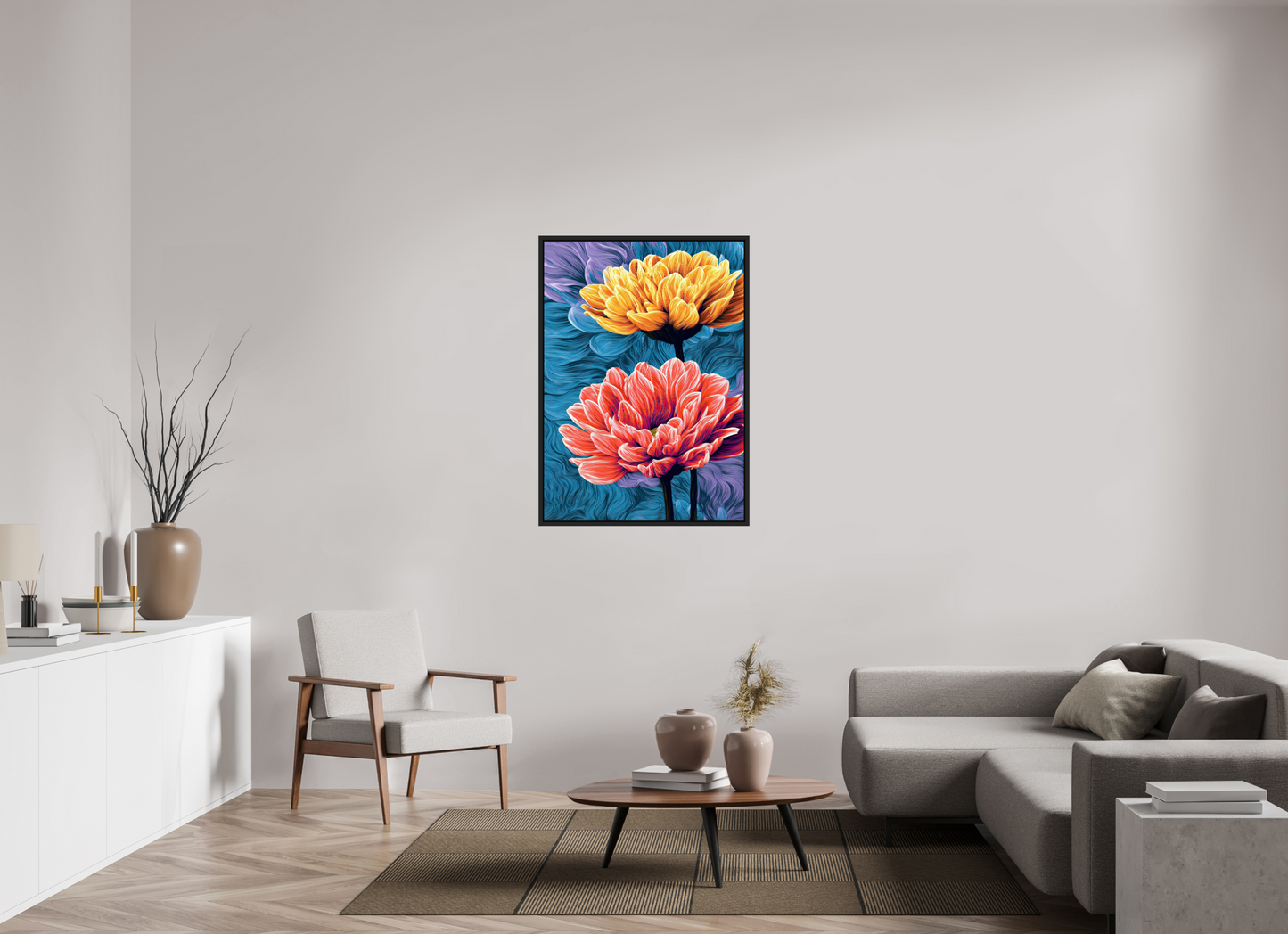 32 x 44.7″, Fine Art Print on Aluminum Dibond with Boarder Warm Flowers