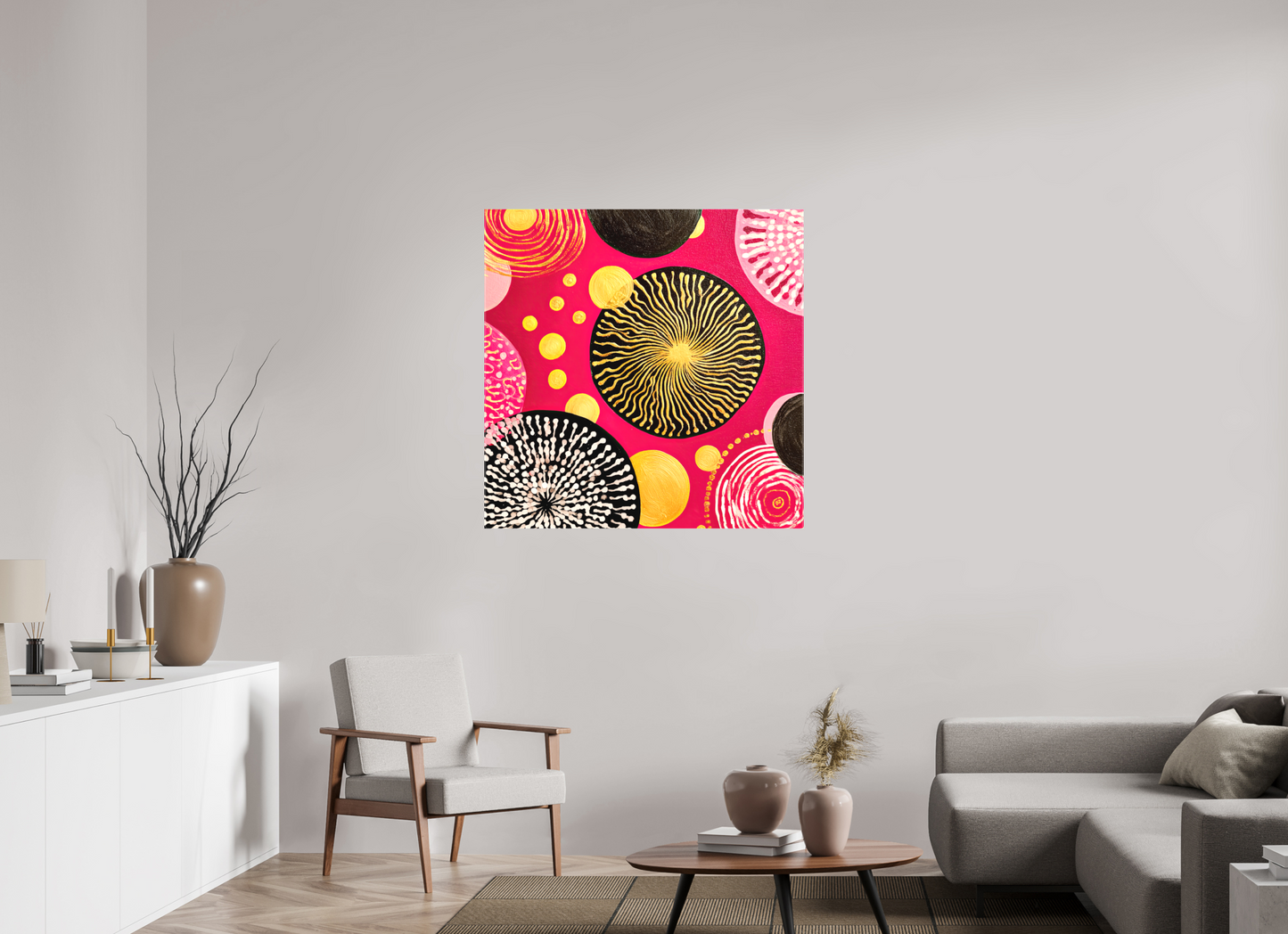 40 x 40″, Textile on Canvas Spores