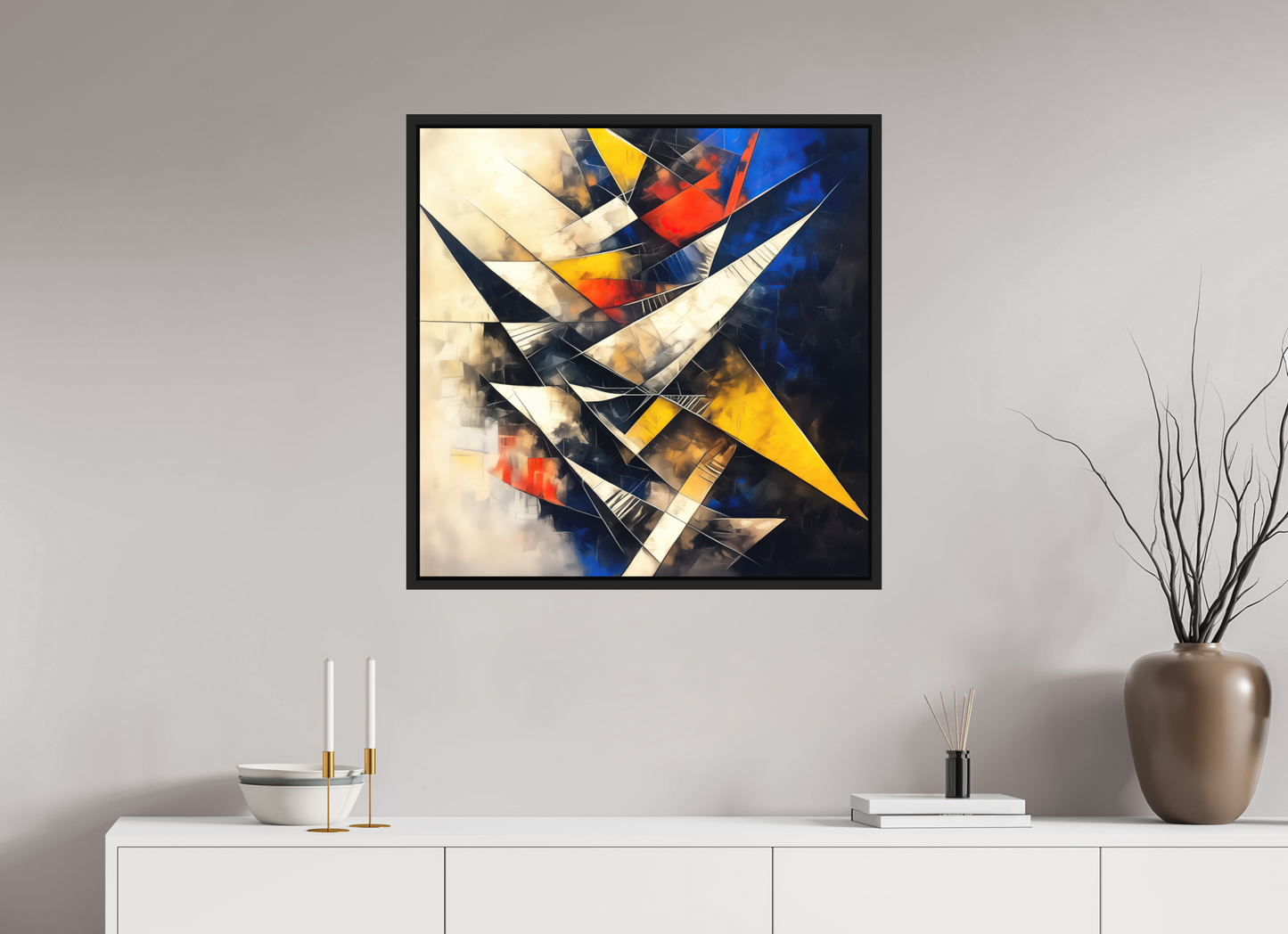 30 x 30″, Photo Print on Aluminum Backing with boarder Abstract Triangles