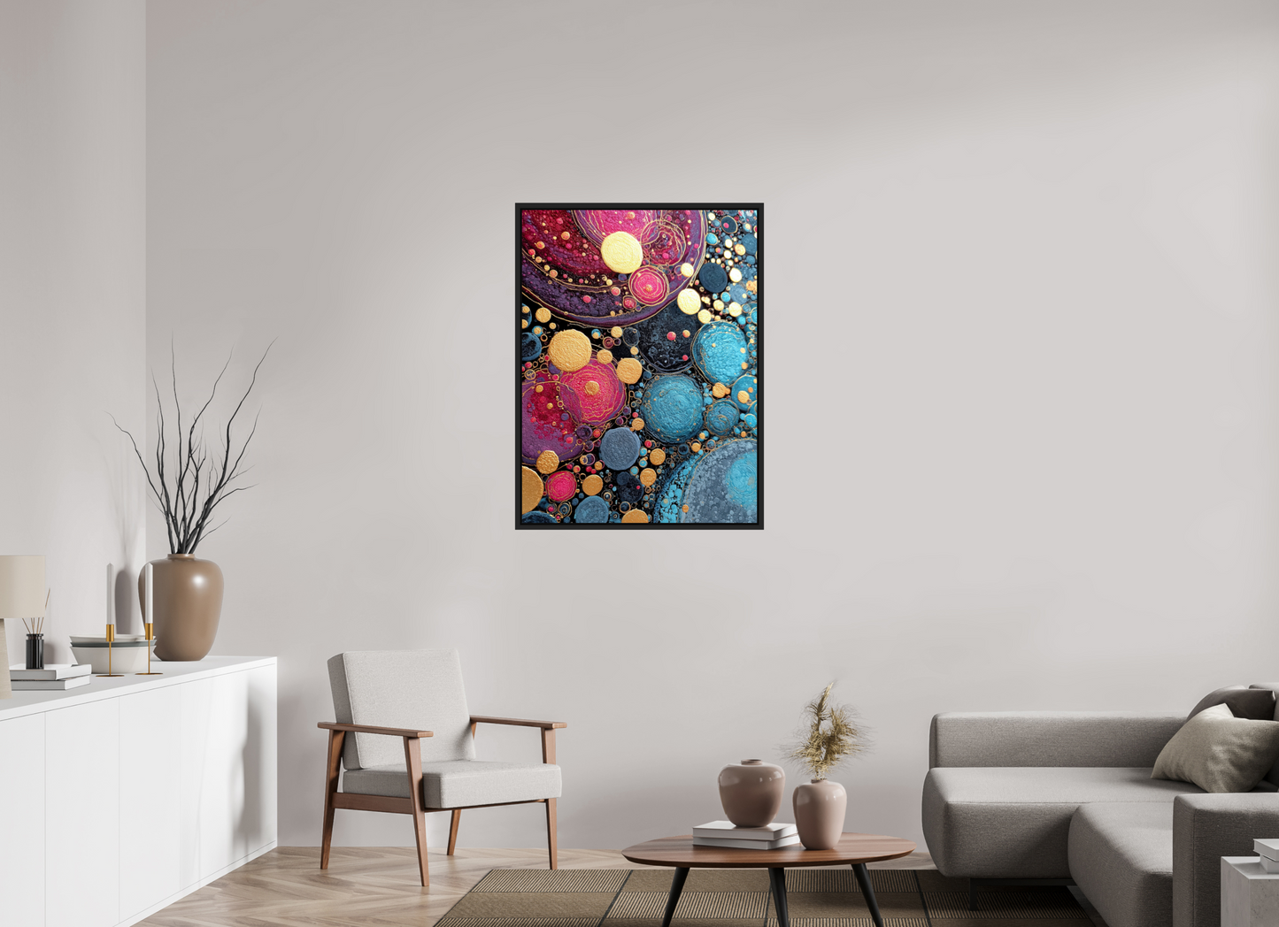 30 x 40″, Fine Art Print on Aluminum Dibond with Boarder Abstract Circles