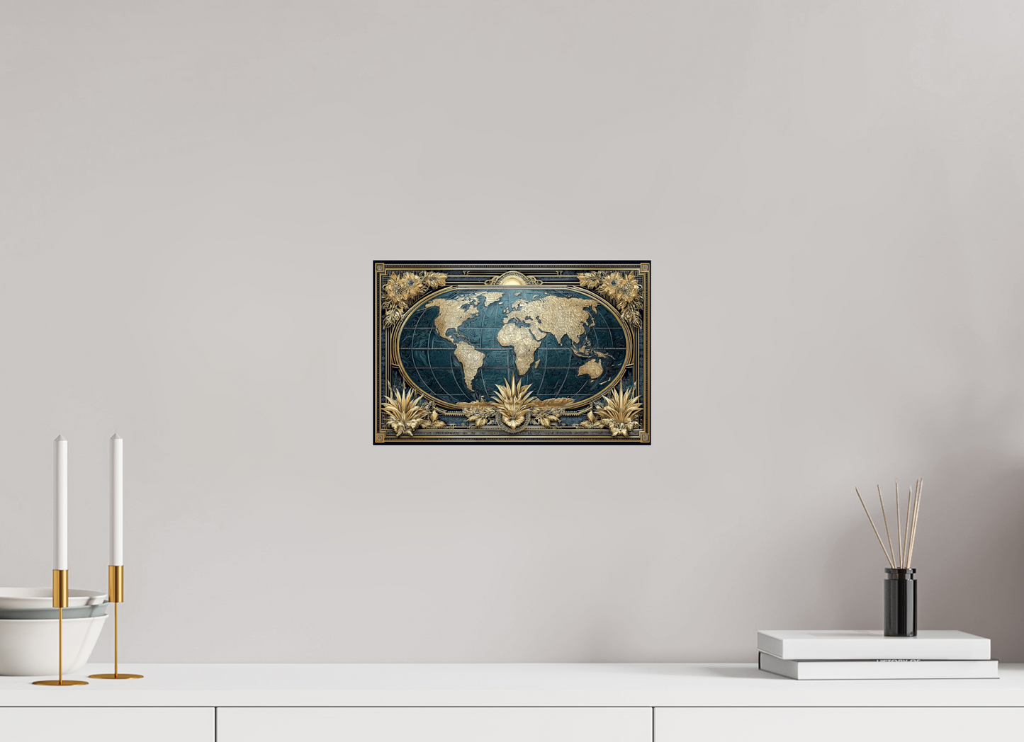 12 x 8″, Fine Art Print On Aluminum Dibond Art Deco World Map