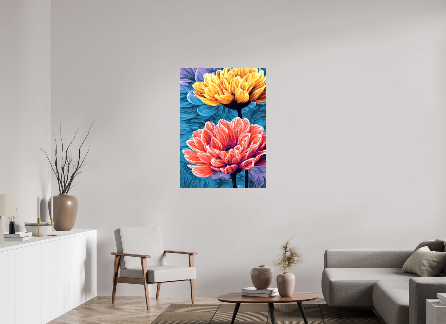 31 x 43.3″, Glossy Canvas Warm Flowers