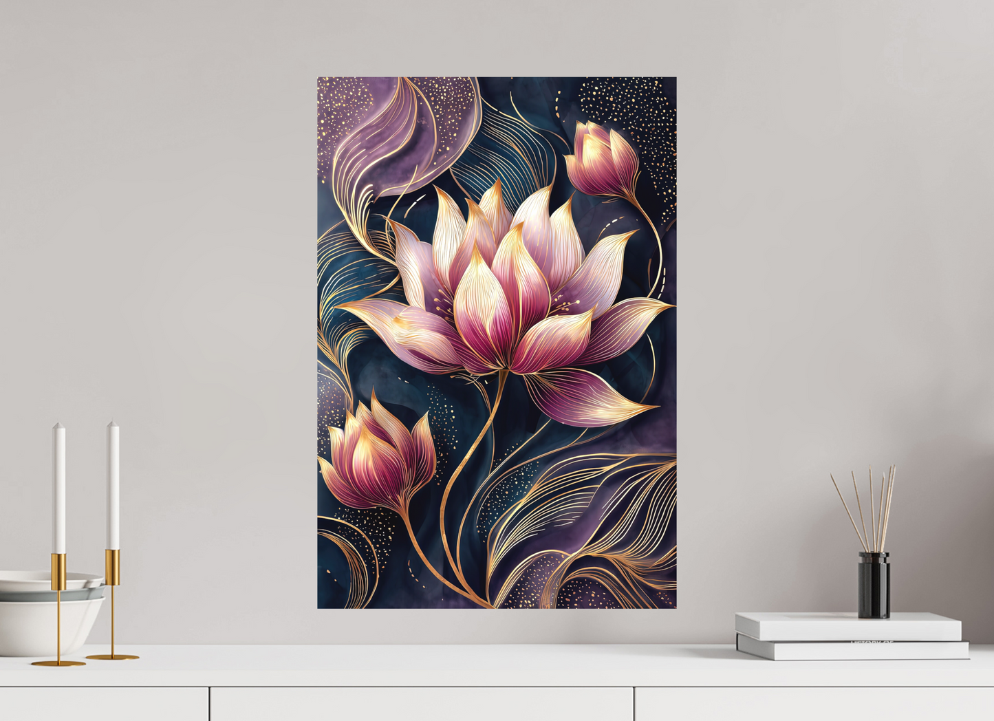 16 x 23.7″, Photo Print on Aluminum Backing Art Deco Purple Lotus