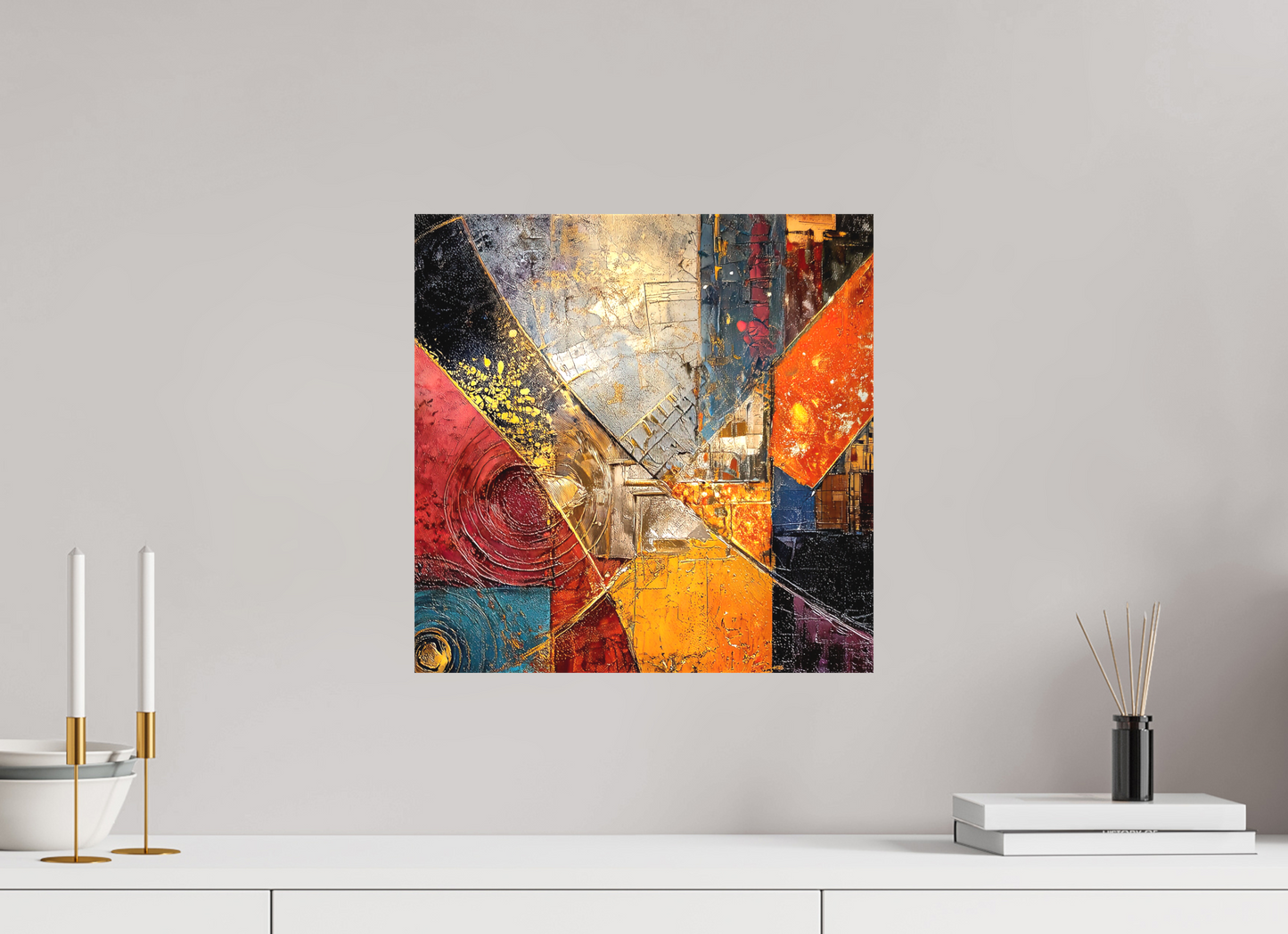 15 x 15″, Textile on Canvas Abstract Cracked Paint