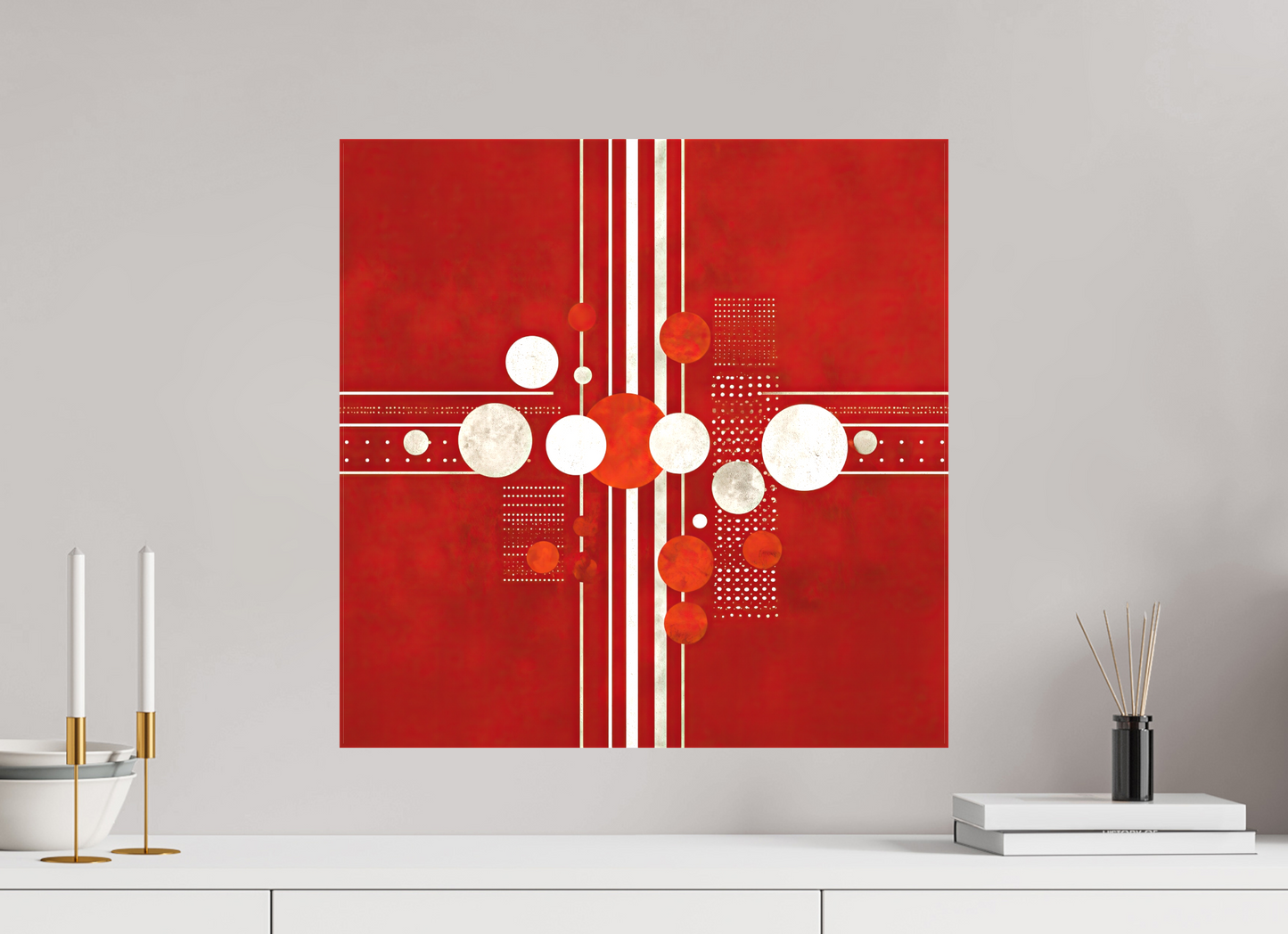 20 x 20″, Textile on Canvas White Line 2