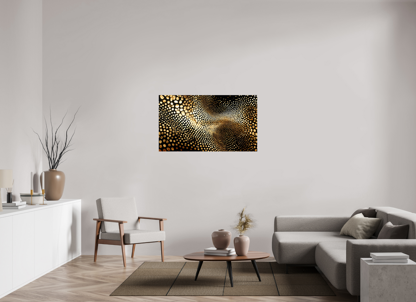 48.9 x 28″, Fine Art Print On Aluminum Dibond Gold Dot Wave