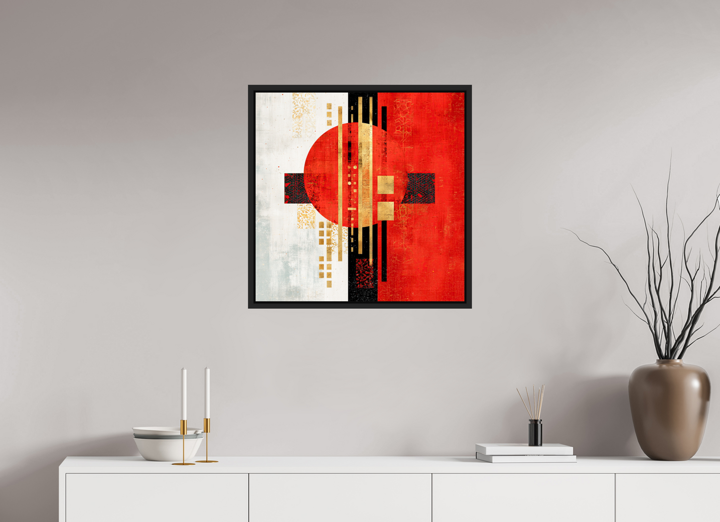 25 x 25″, Fine Art Print on Aluminum Dibond with Boarder Abstract Rising Sun