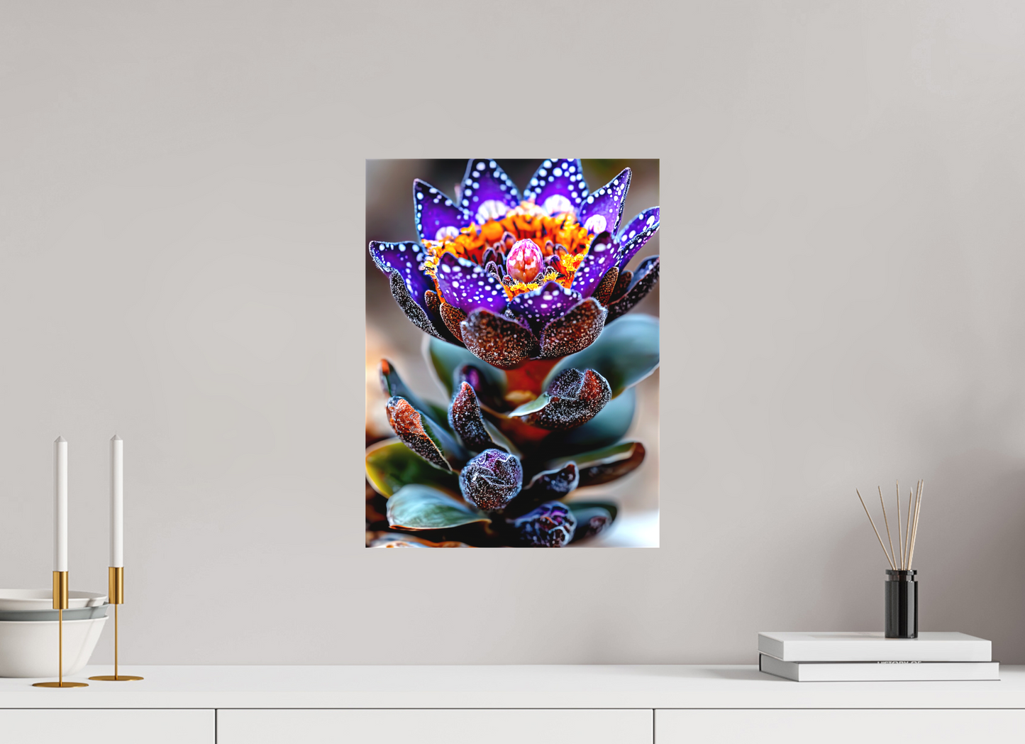 12 x 16″, Textile on Canvas Caterpillar Flower
