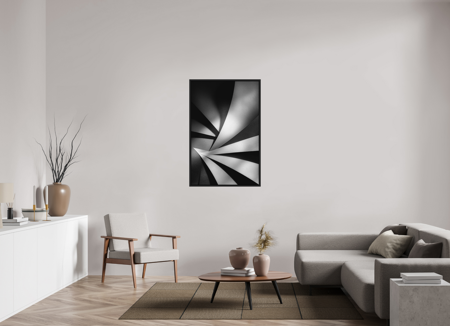 31 x 47.4″, Photo Print on Aluminum Backing with boarder Abstract B&W 2
