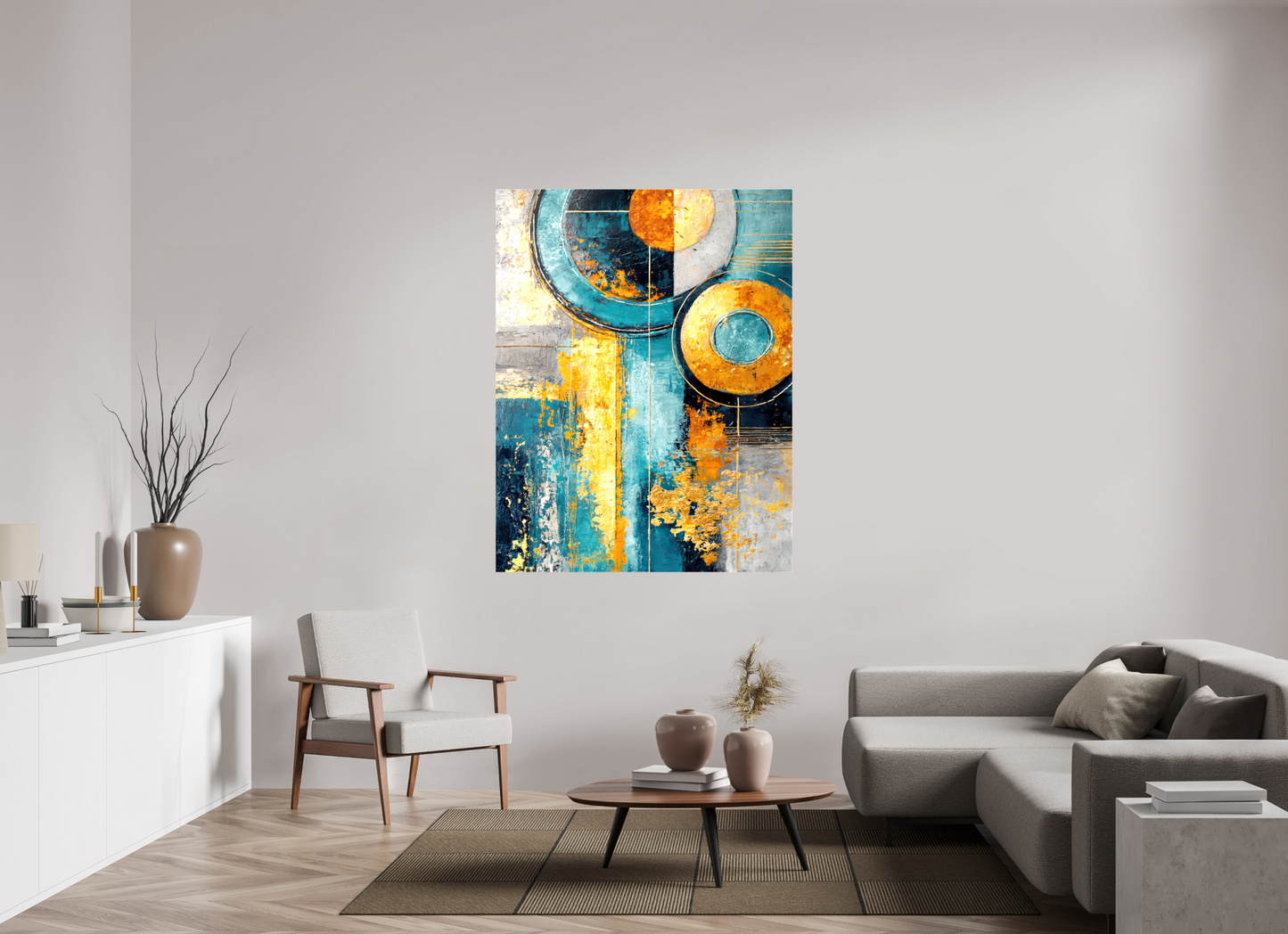 47 x 60.8″, Glossy Canvas Abstract Gold Paint 3