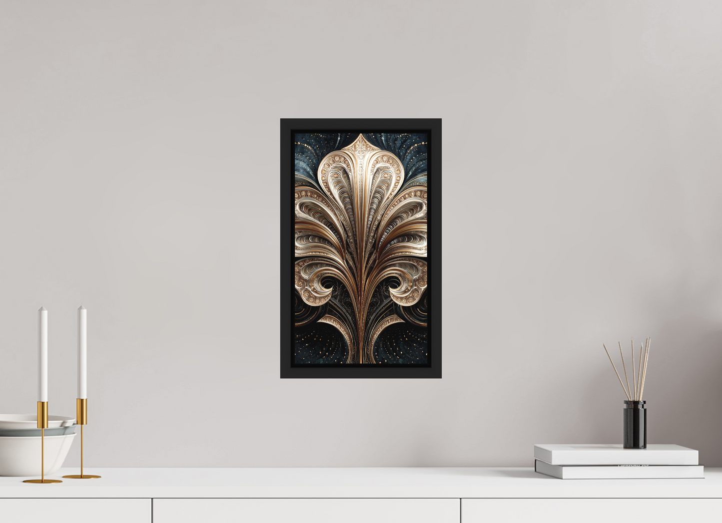 8 x 13.9″, Photo Print on Aluminum Backing with boarder Art Deco Abstract Flower 1