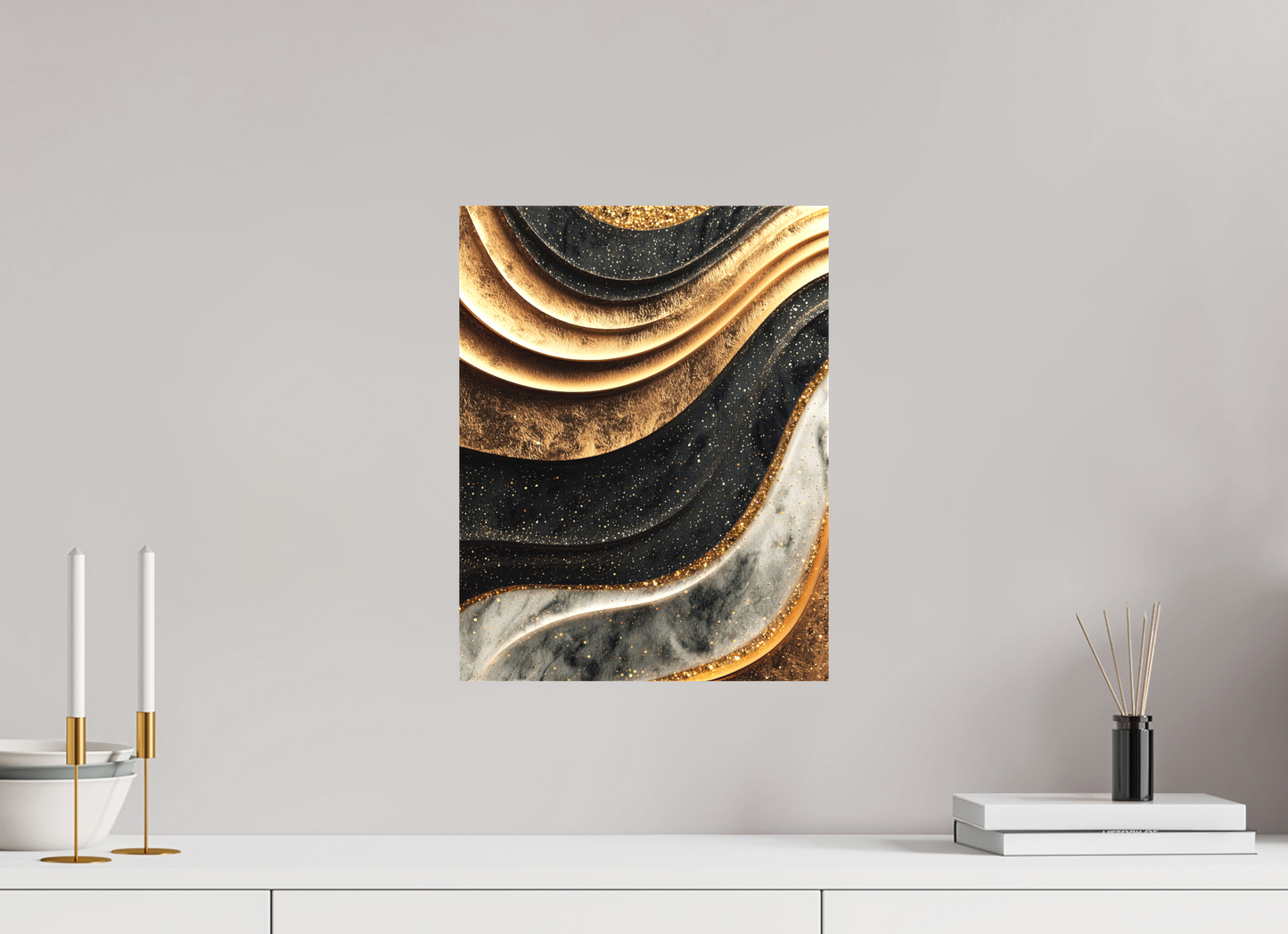 12 x 15.6″, Textile on Canvas Gold Marble Swirl