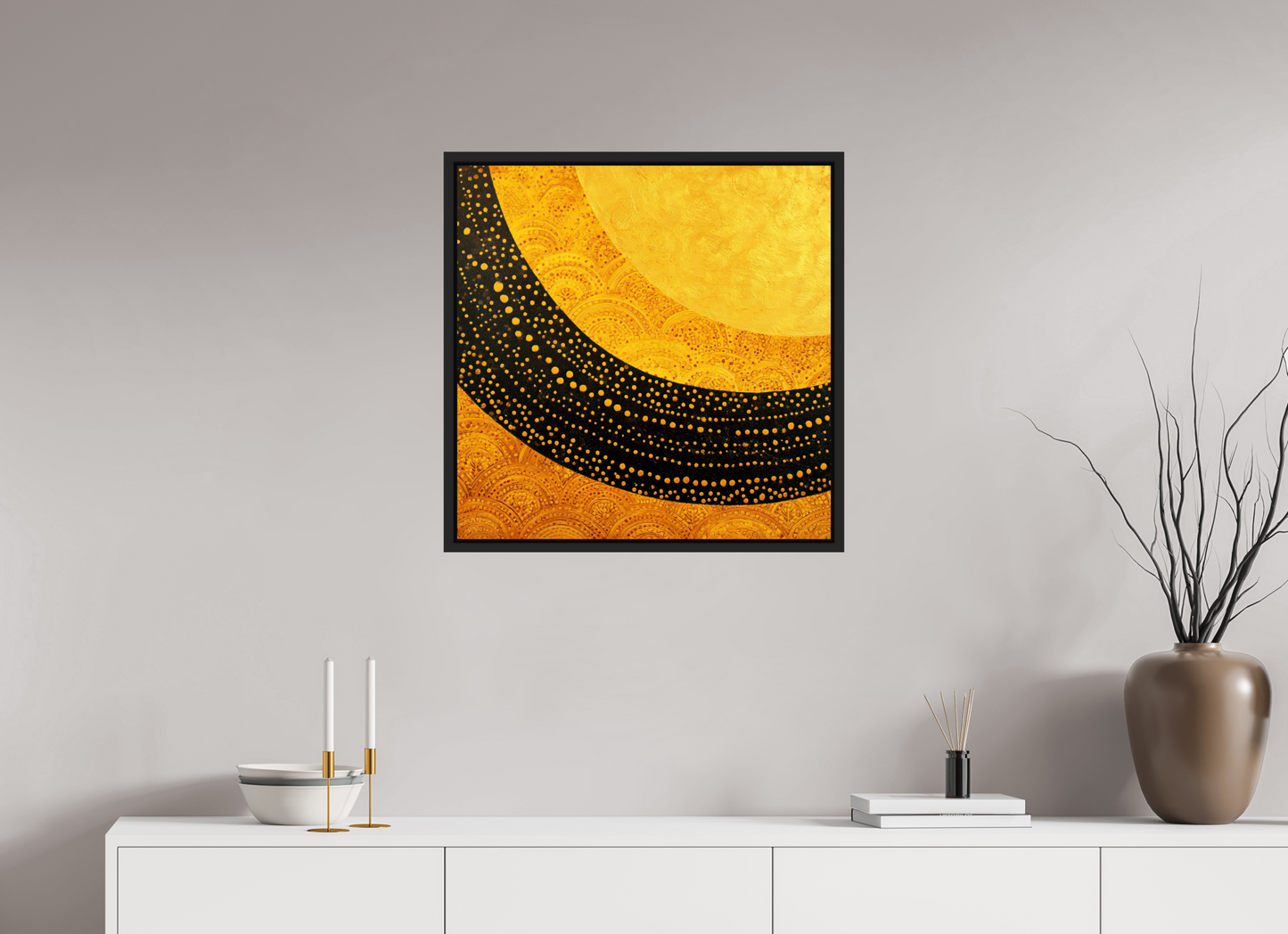 25 x 25″, Fine Art Print on Aluminum Dibond with Boarder Art Deco Sun