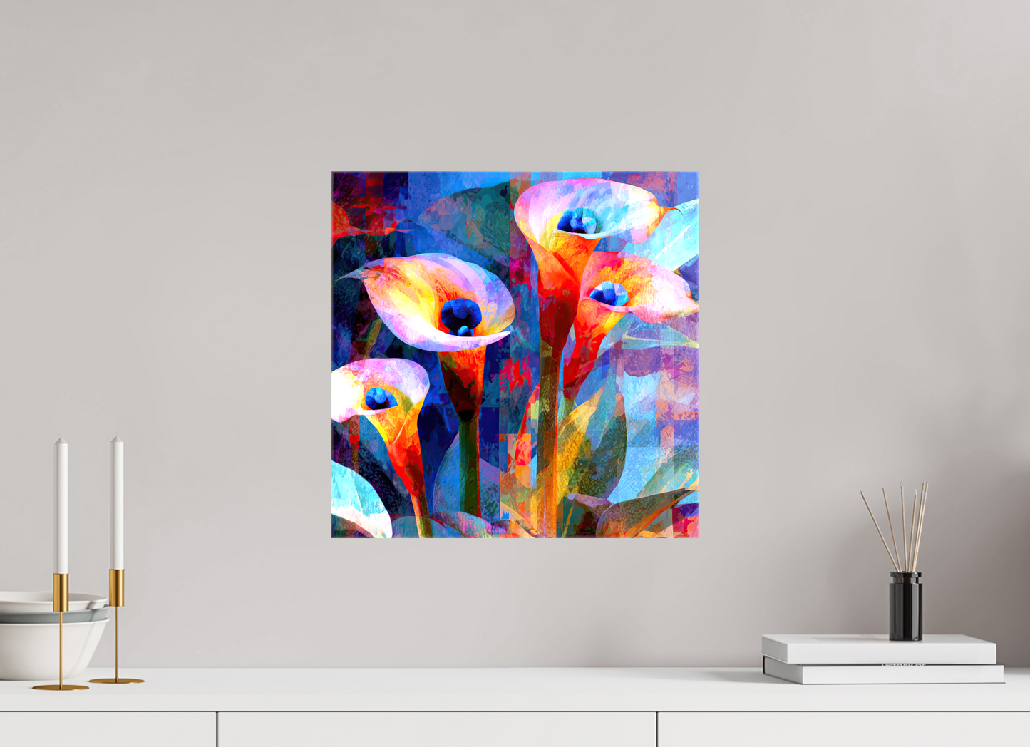 15 x 15″, Glossy Canvas Abstract Calla Lily Flowers