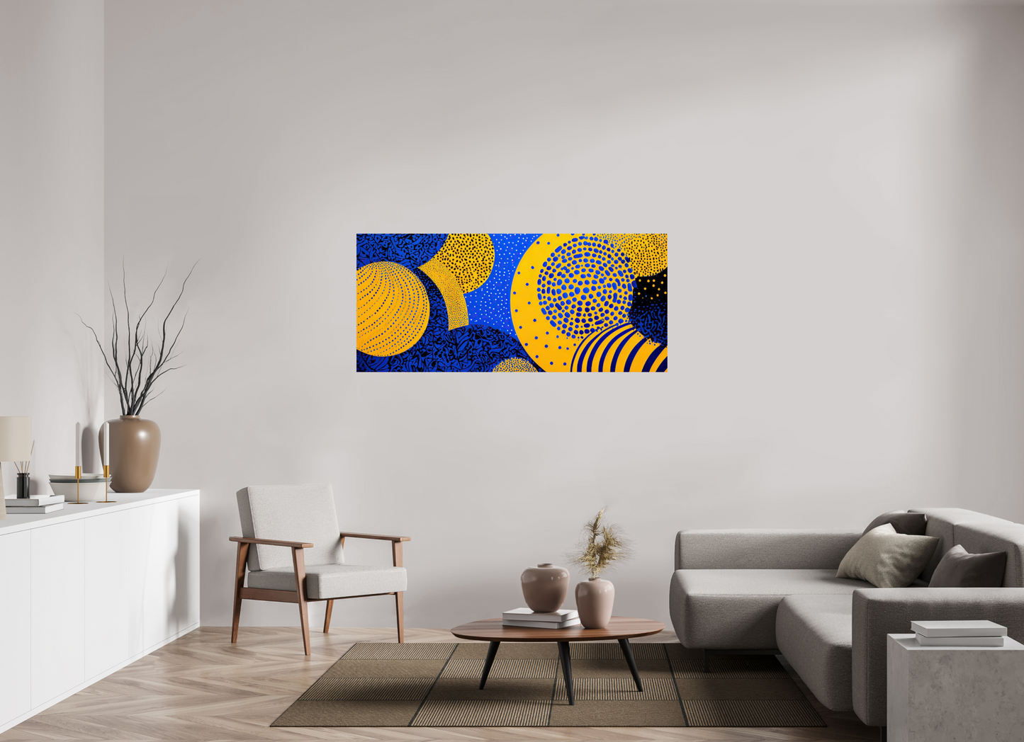 62.8 x 28″, Fine Art Print On Aluminum Dibond Yellow & Blue 2