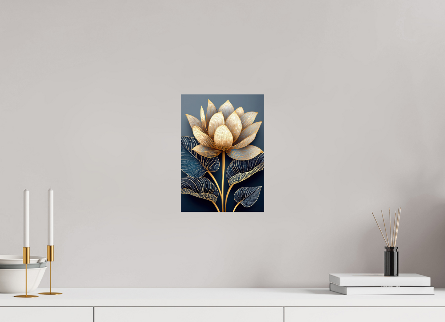 ISO A4 (21 x 29,7 cm), Fine Art Print On Aluminum Dibond Art Deco Lotus Flower
