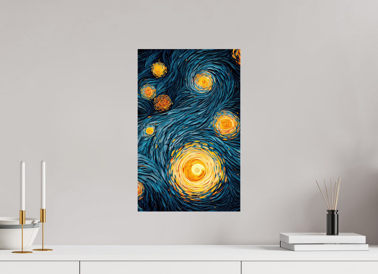 12 x 19″, Fine Art Print On Aluminum Dibond Abstract Blue & Yellow Swirls 2