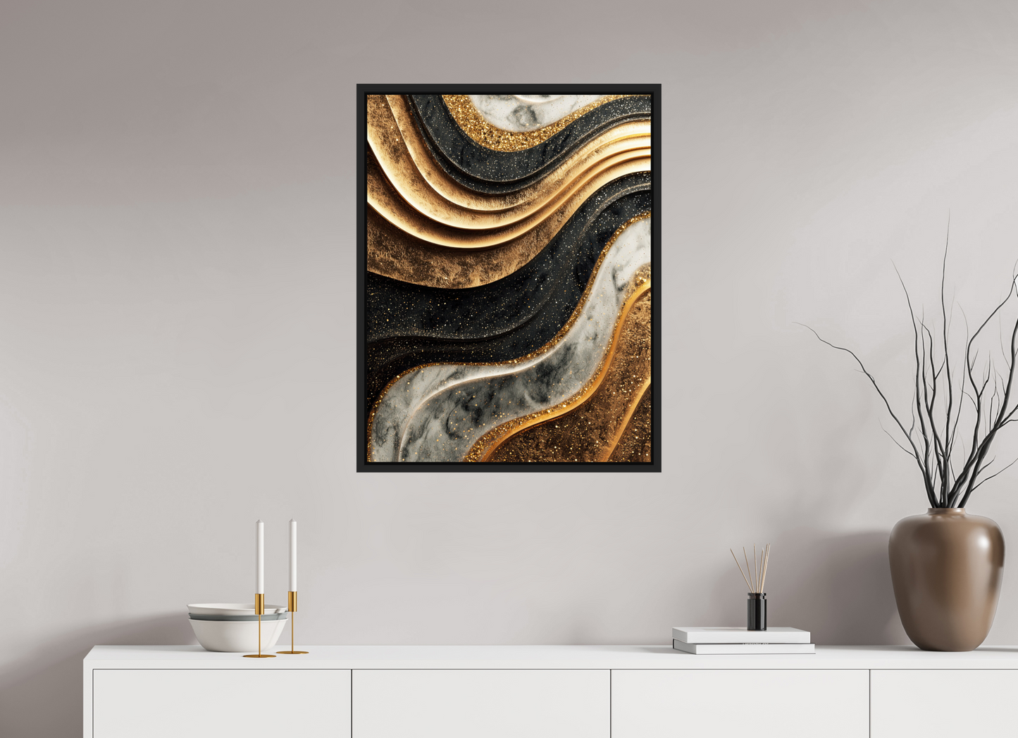 24 x 31.1″, Fine Art Print on Aluminum Dibond with Boarder Gold Marble Swirl