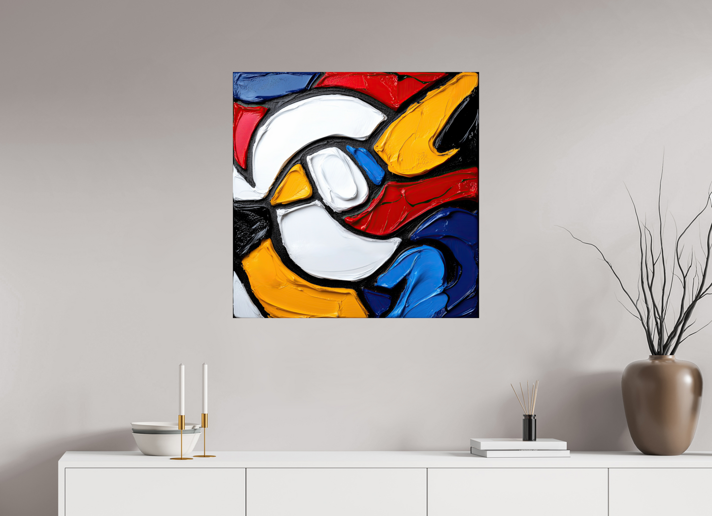 30 x 30″, Fine Art Print On Aluminum Dibond Abstract Paint Bird