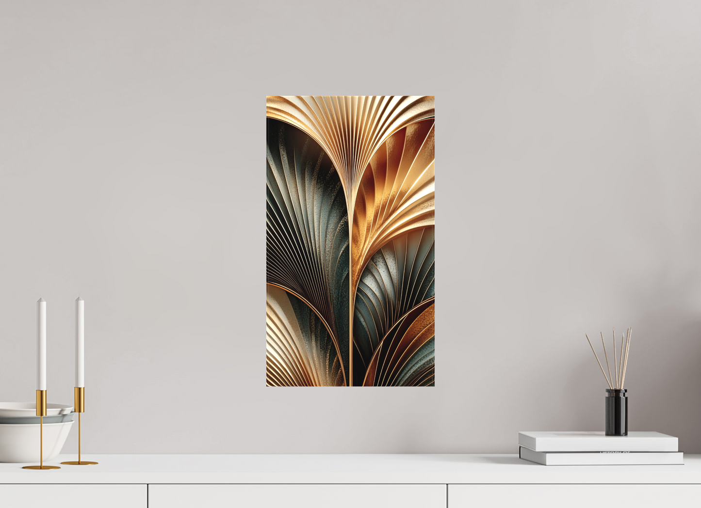 10 x 17.5″, Textile on Canvas Art Deco Leaves 3