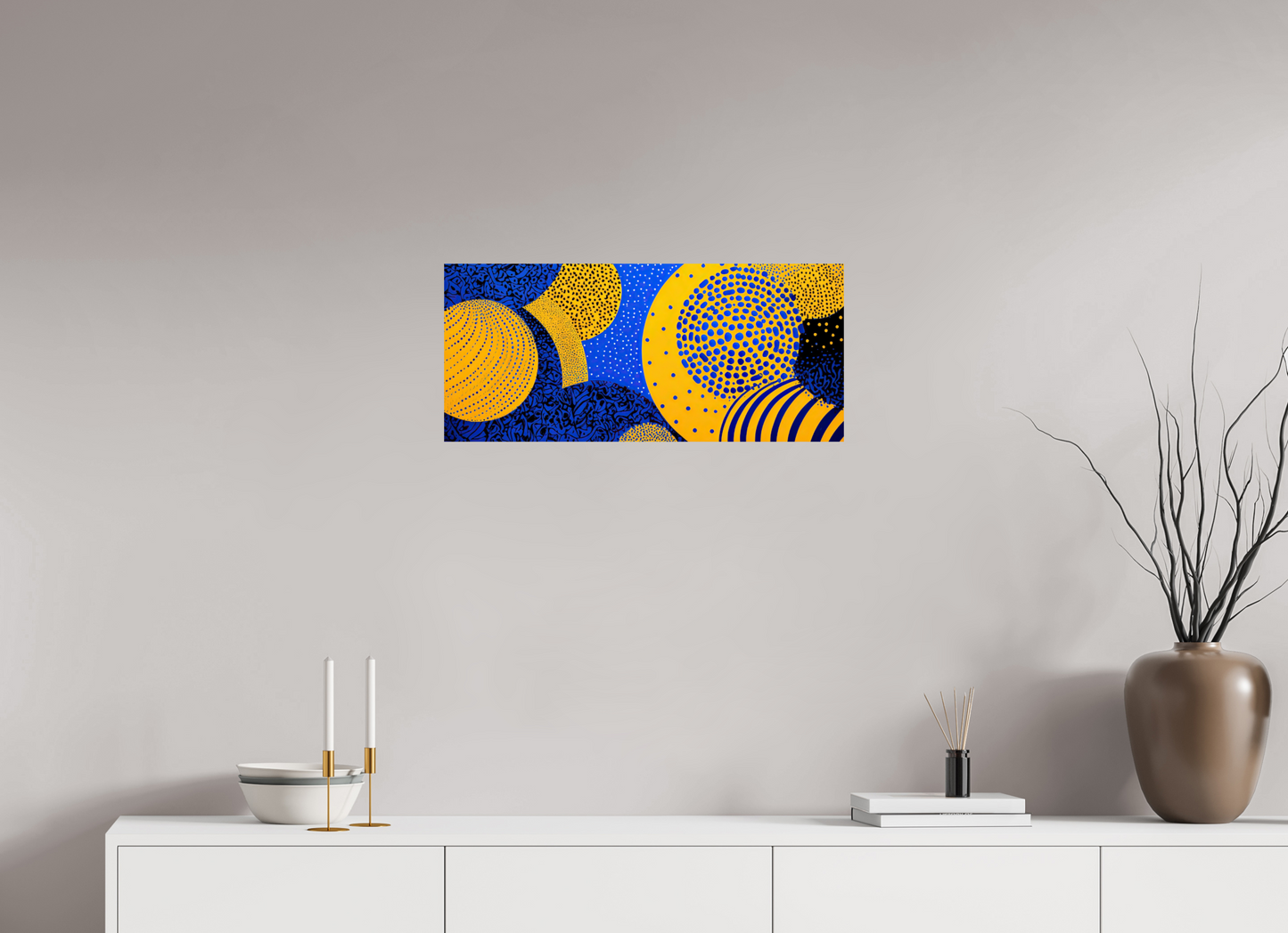 26.9 x 12″, Fine Art Print On Aluminum Dibond Yellow & Blue 2