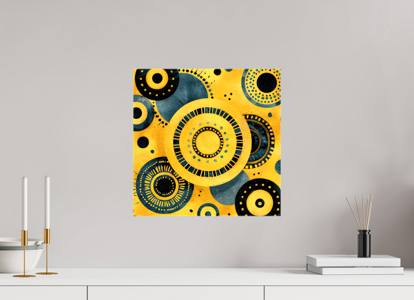 15 x 15″, Glossy Canvas Yellow & Blue